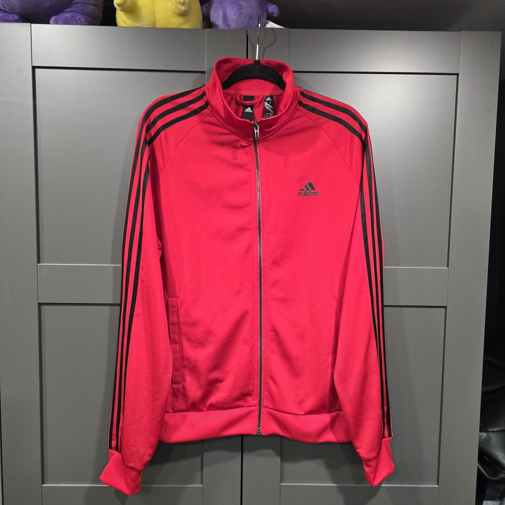 New Adidas Red Track Jacket with Black Stripes